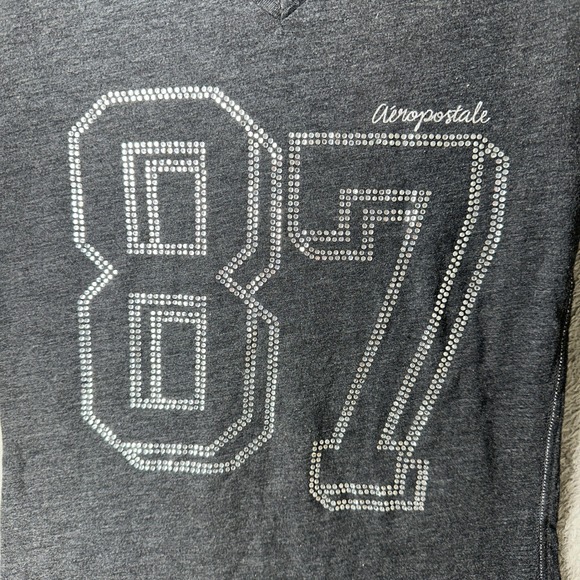 Aeropostale Gray Rhinestone 87 Tee Shirt V Neck Short Sleeve Women's Small - Picture 3 of 5